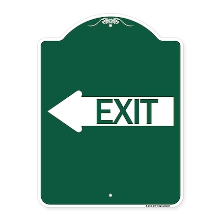 Signmission Designer Series Sign Exit W/ Left Arrow, Green & White Aluminum Sign, 18" H, 24" L, GW-1824-24607 A-DES-GW-1824-24607